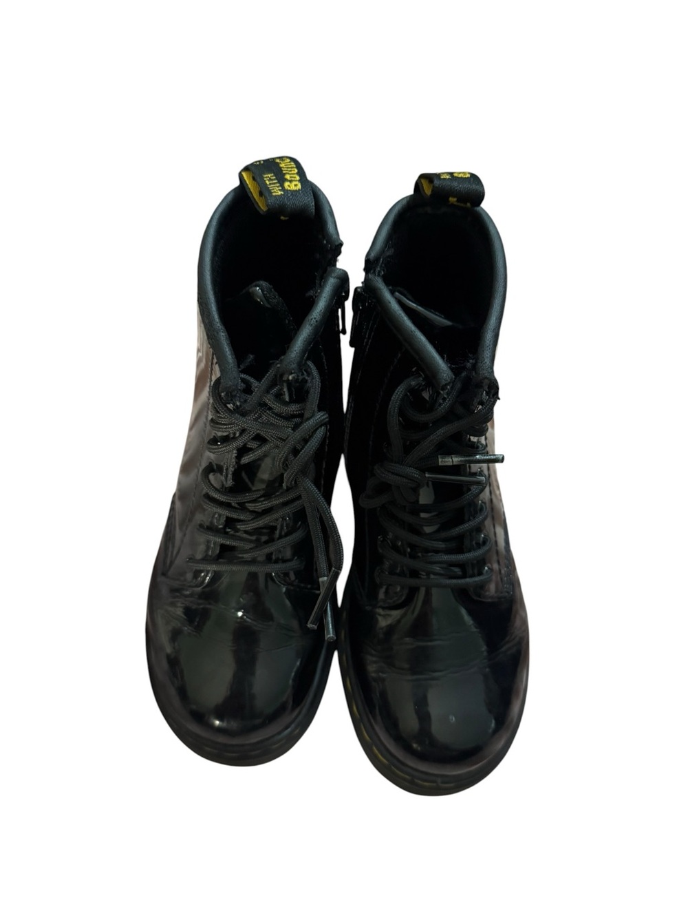 Doc martins Black Lace-Up Boot with Yellow Heel Loop - Size 10 US